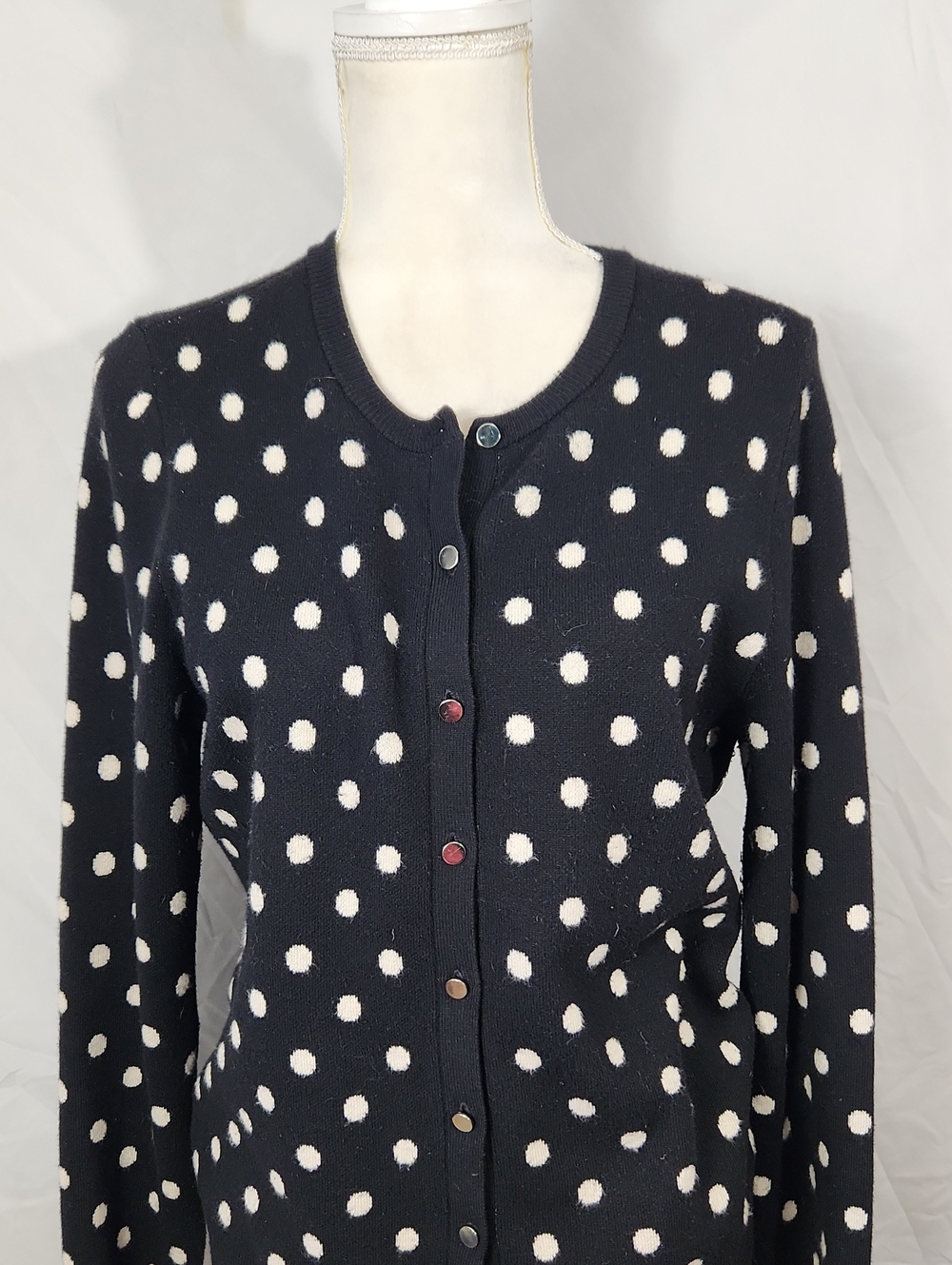 Ann Taylor Black And Cream Polka Dot Knit Cardigan Sweater - Picture 3 of 8